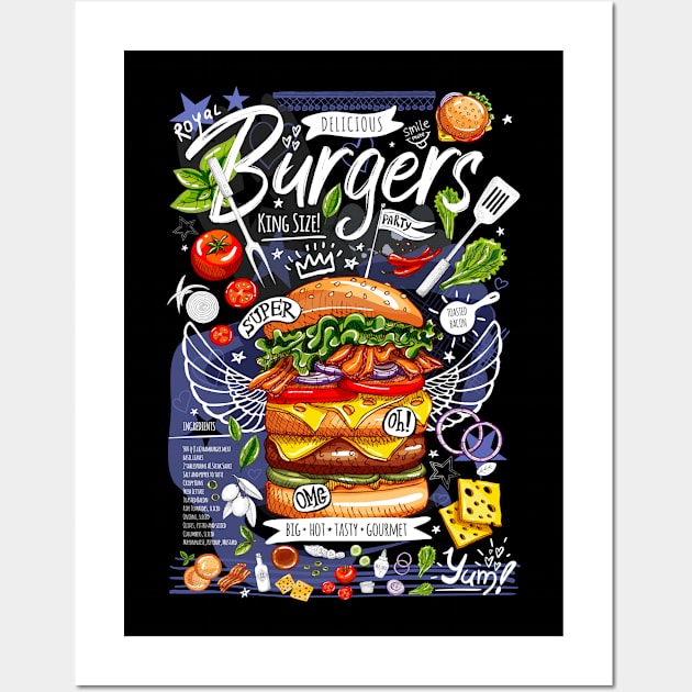 Food, fast food, super, king size, burger, hamburger, cheeseburger Wall Art by Iraida Bearlala